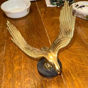 Vintage Brass American Bald Eagle Statue Paperweight Spread Wings Black Base